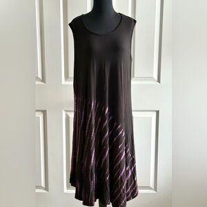 Sleeveless Black Dress with Purple Tie-Dye Detail